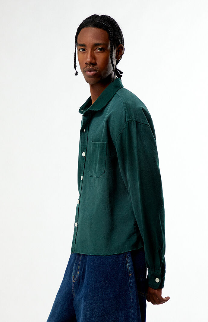Pacsun Pike Washed Green Cropped Long Sleeve Work Shirt