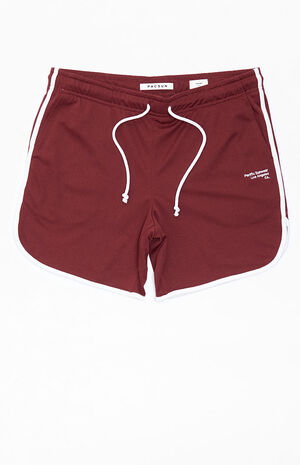 Pacific Sunwear Burgundy Mesh Dolphin Shorts image number 1