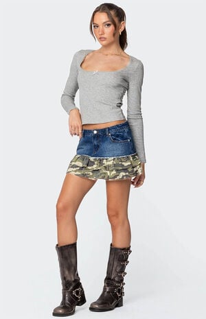 Camo Ruffle Denim Mini Skirt image number 3
