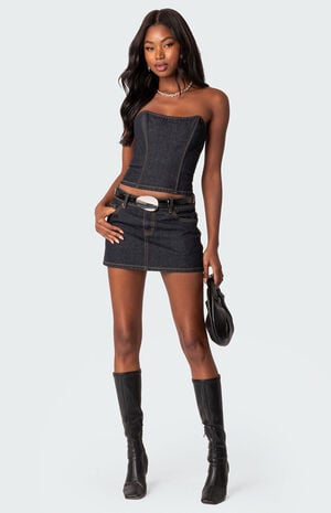 Foster Lace Up Washed Denim Corset image number 2