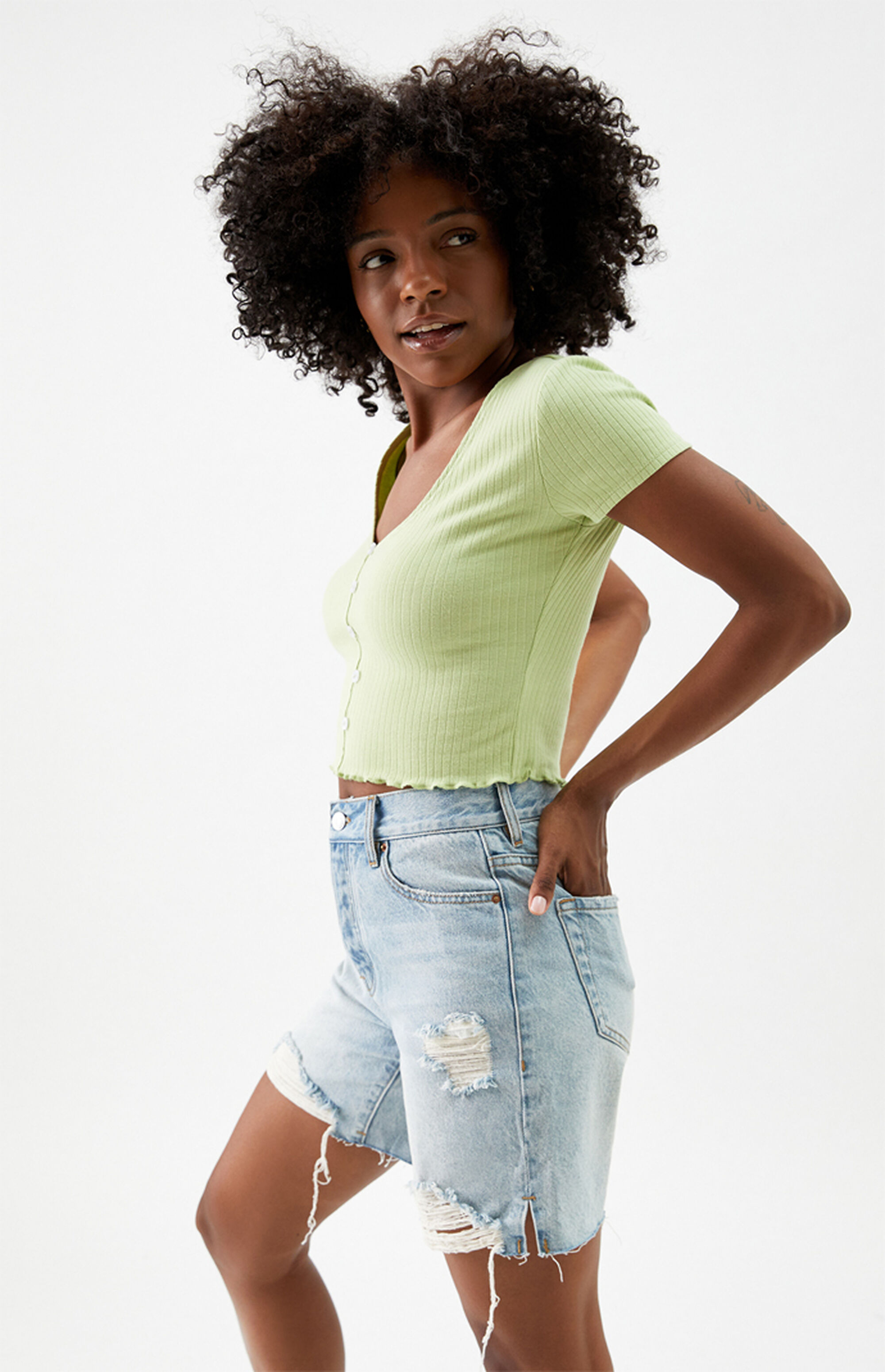 PacSun Light Blue High Waisted Denim Boy Shorts PacSun