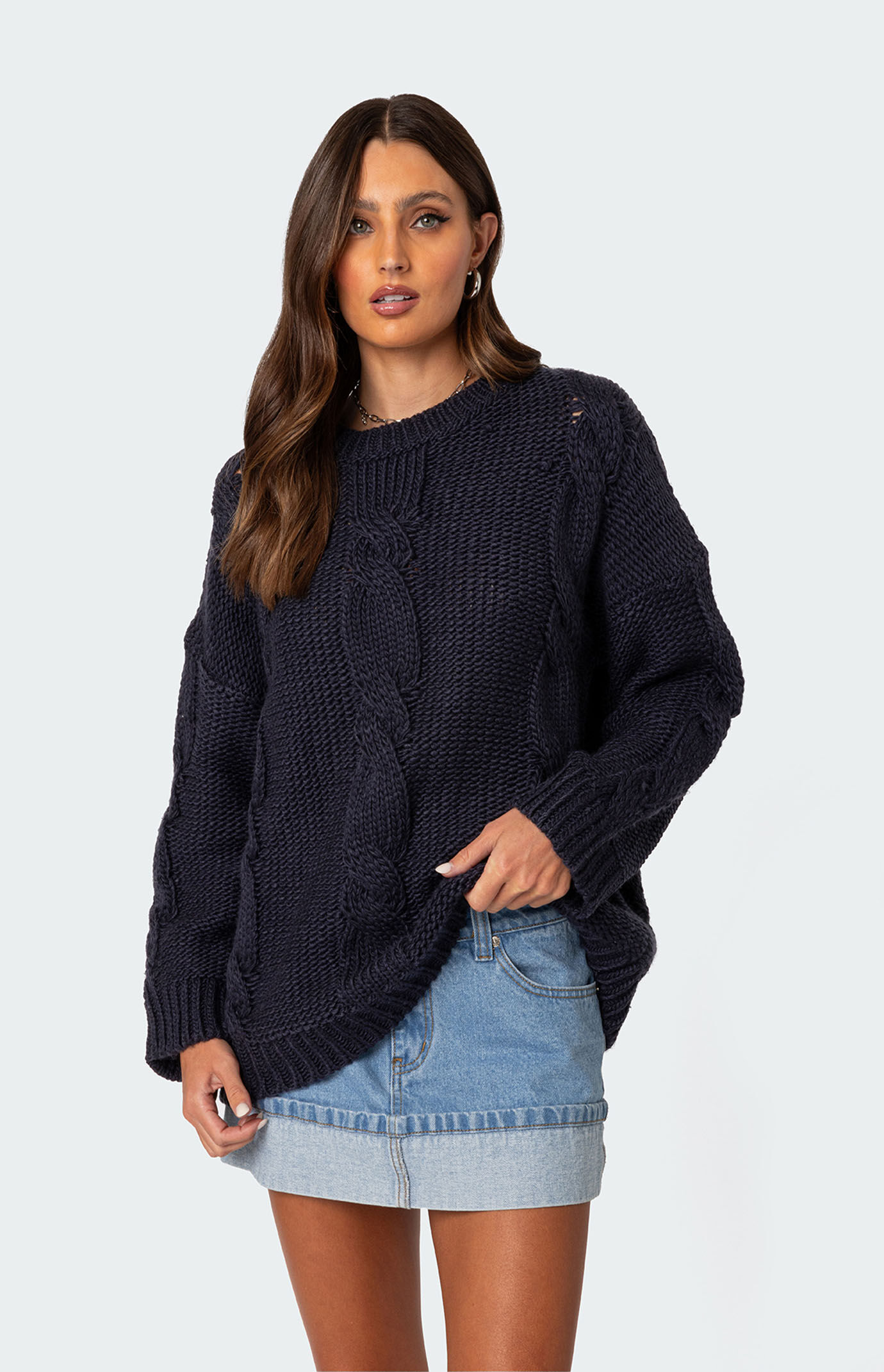 Oversized black cable knit sweater discount
