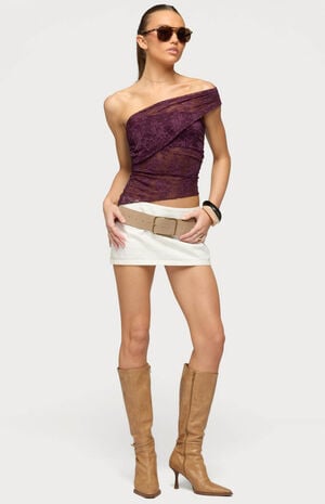 Asymmetric One Shoulder Sheer Lace Top image number 5