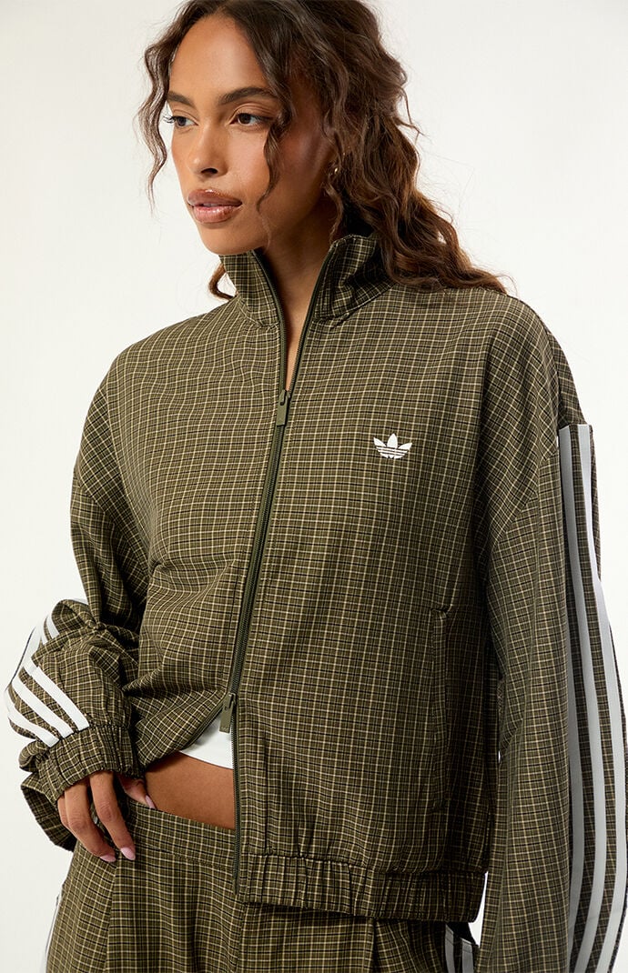 adidas Olive Checks Plaid Track Jacket