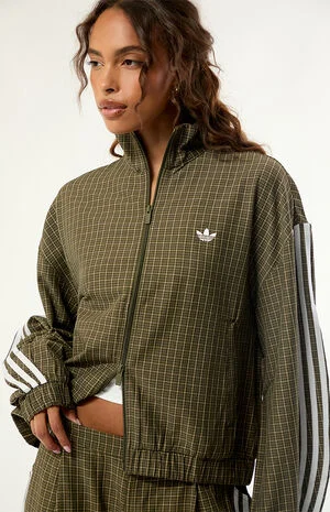 Olive Checks Plaid Track Jacket image number 1