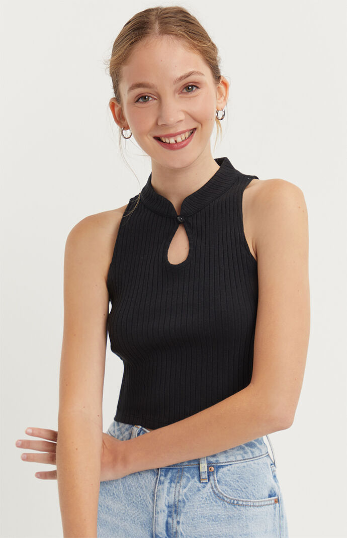 Mock Neck Keyhole Top