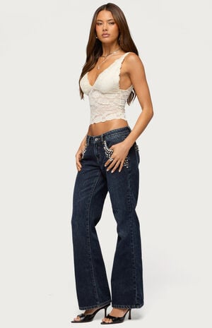 Vanya Sheer Lace V Neck Top image number 4