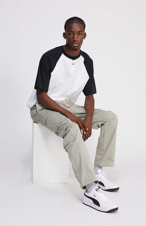 White & Black Boxy Raglan Henley T-Shirt image number 4