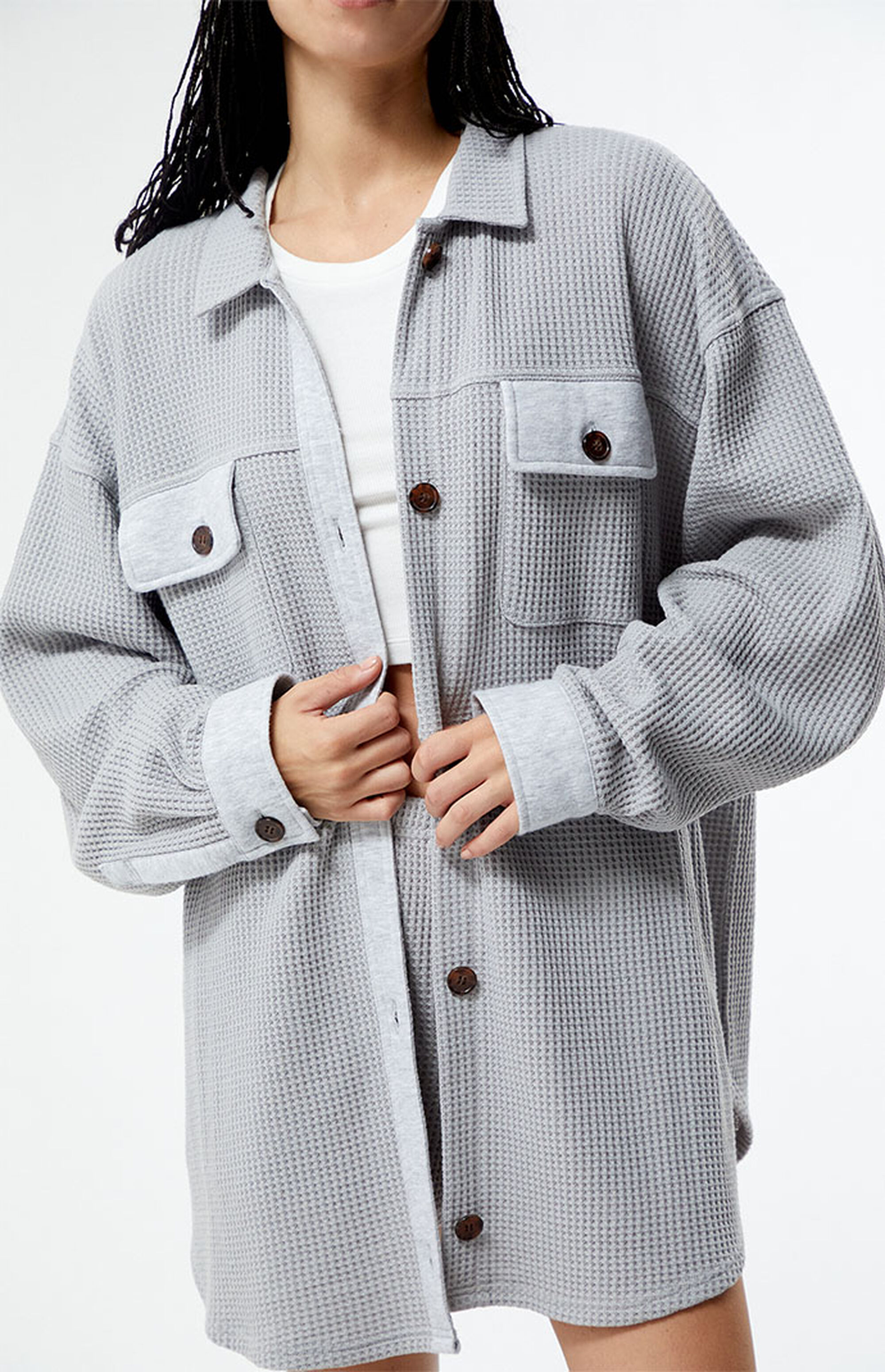 Pacsun Waffle Boyfriend Button Up Lounge Shacket | Pacsun