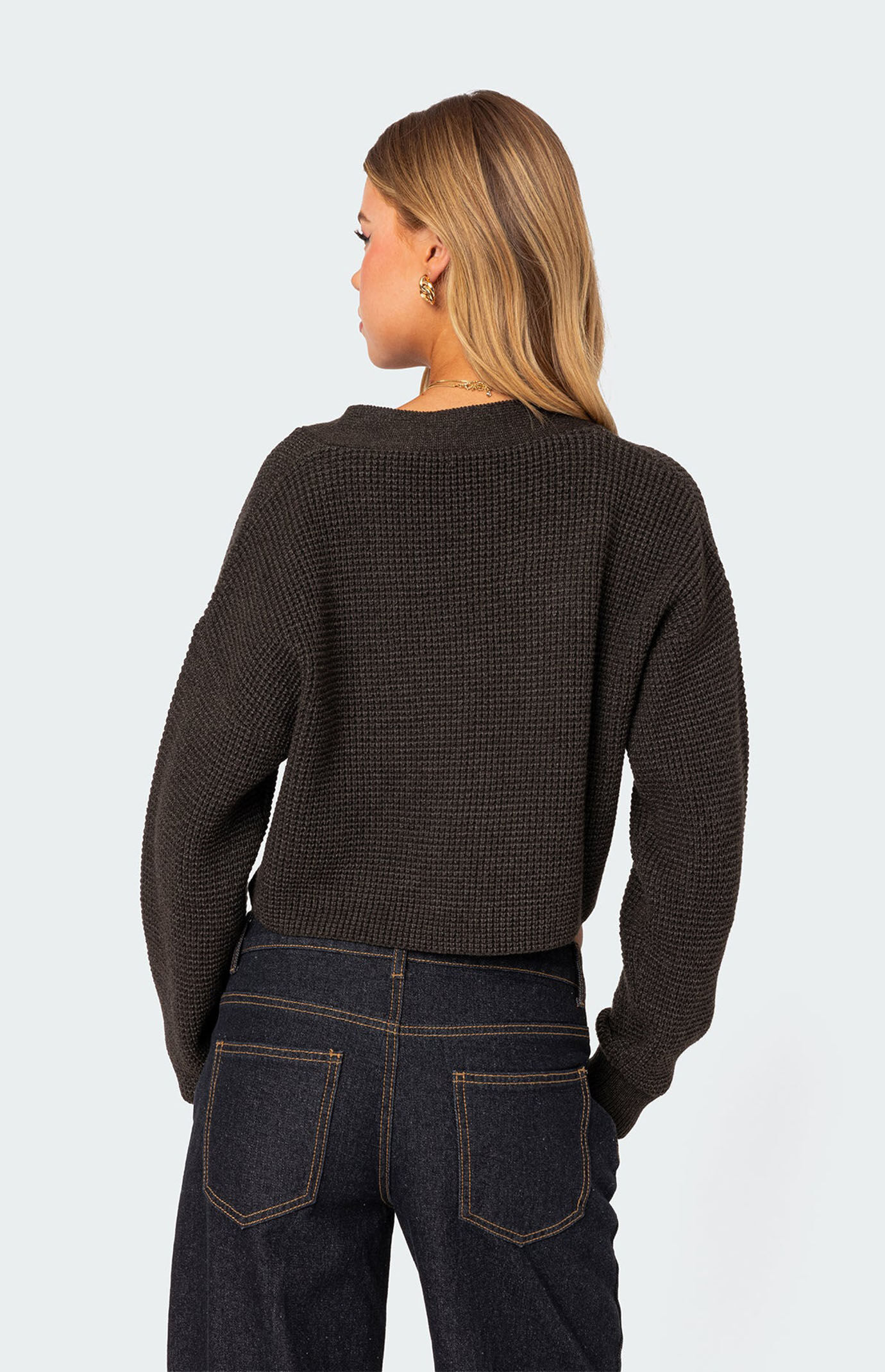 カーディガン HUECLOSET Waffle linen two-tone knit cardigan 1003744_010008_Ecomm_Front_W_L