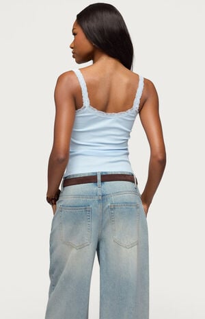 Contrast Stitched Lacey Henley Top image number 3