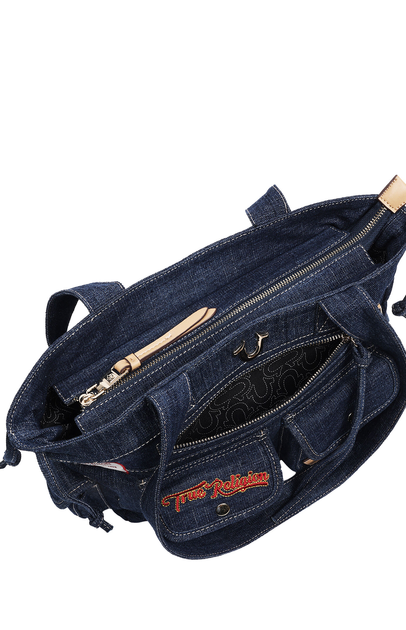 True Religion Dark Denim Multi Patch Tote Bag