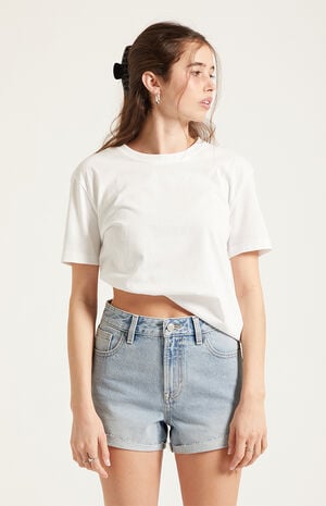 Ivy High Waisted Denim Festival Shorts Roll Cuff Light Blue image number 2