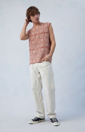 Cream Carpenter Faux Leather Straight Pants image number 2