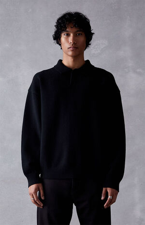 Jet Black Knit Polo Sweater image number 1