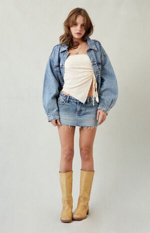 Piper Medium Indigo Low Rise Micro Denim Mini Skirt image number 2