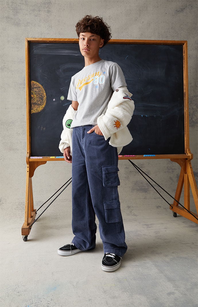 PacSun Kids Dark Blue Corduroy Baggy Cargo Jeans PacSun