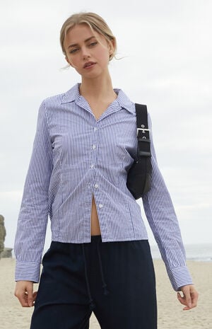 Blue Striped Button Down Long Sleeve Shirt