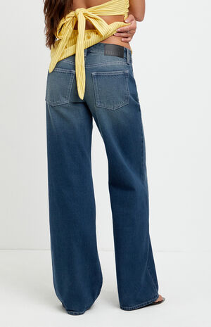 Casey Low Rise Baggy Jeans Stacked Scoop Pocket Dark Blue image number 4