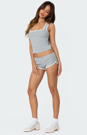 Kadence Ruched Lace Trim Shorts image number 3