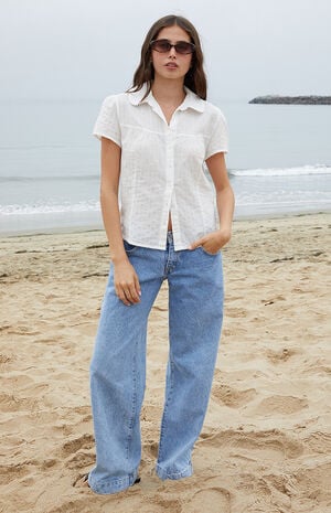 White Textured Teagan Collared Top image number 4