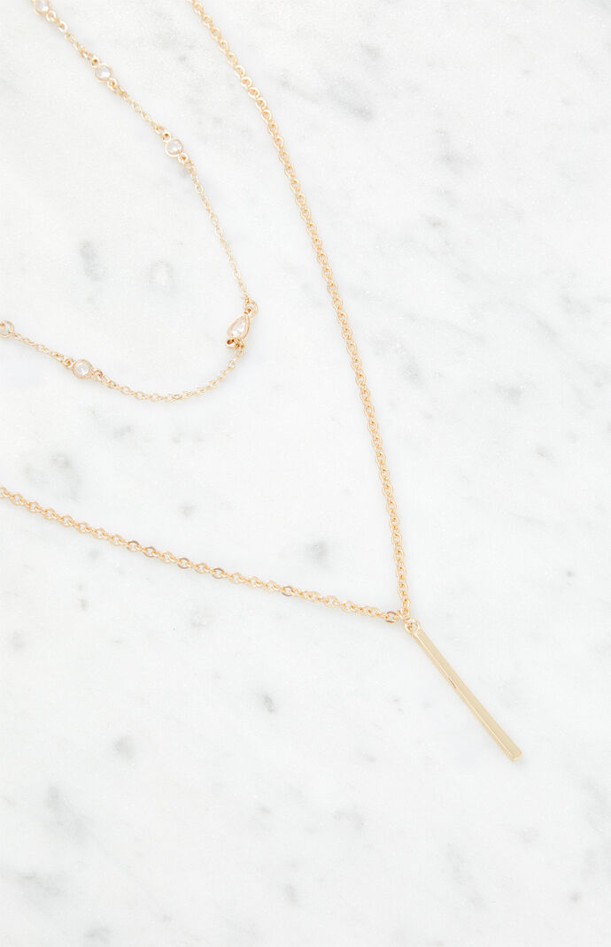 Gold Bar Drop Necklace Set