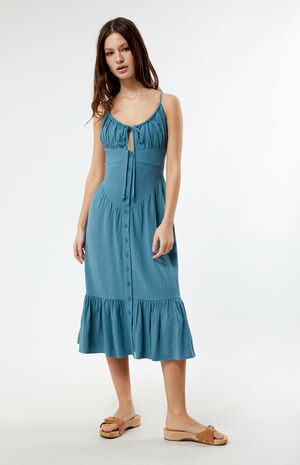 Linen Bustier Midi Dress image number 3