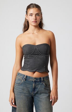 Skye Faux Leather Studded Strapless Tube Top image number 2