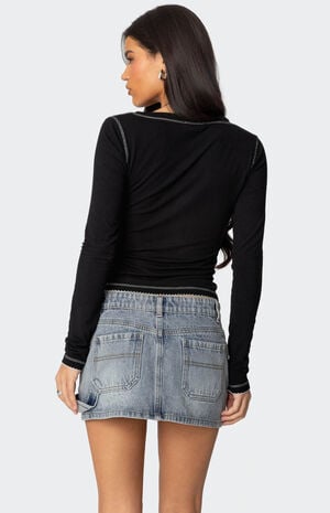 Yael Contrast Stitch Henley Top image number 4