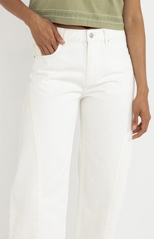 White Low Rise Barrel Jeans image number 3