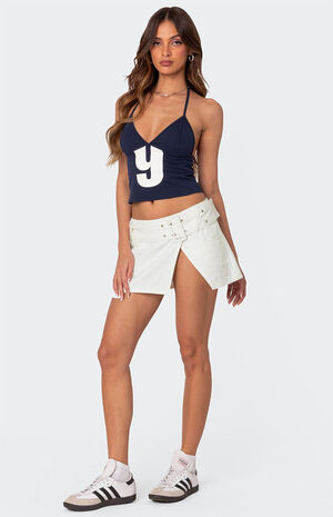 Belted Denim Wrap Mini Skirt image number 3