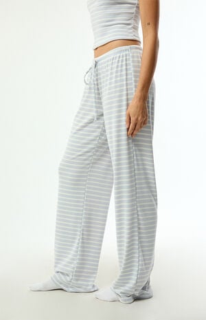 Blue & White Lounge Striped Baggy Pants image number 3