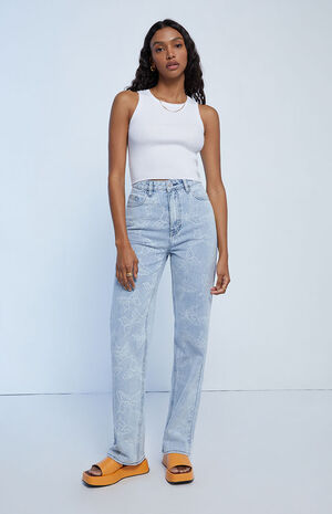 Light Blue Butterfly Boyfriend Jeans image number 1