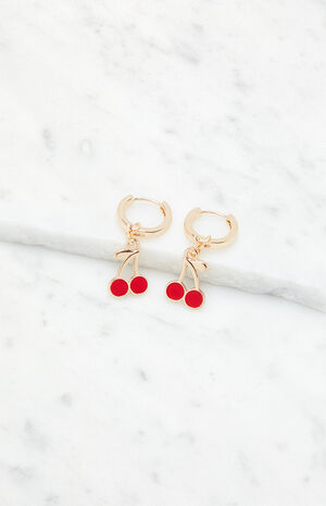 Cherry Charm Hoop Earrings image number 3
