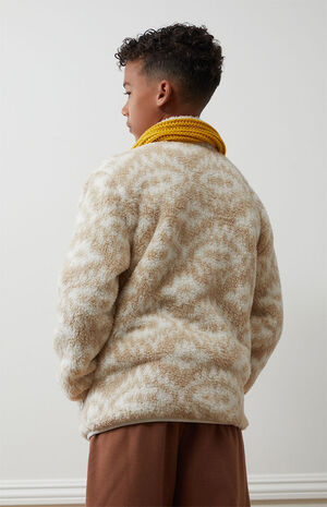 Brown Full-Zip Geometric Sherpa Jacket image number 4