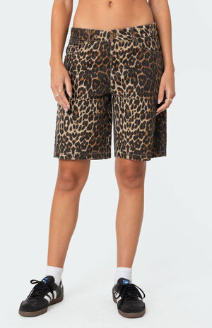 Leopard Low Rise Denim Bermuda Shorts image number 2