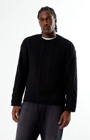 Black Nuwave Cable Knit Crew Neck Sweater image number 1