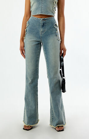 By PacSun Stretch Frayed High Waisted Flare Jeans image number 3
