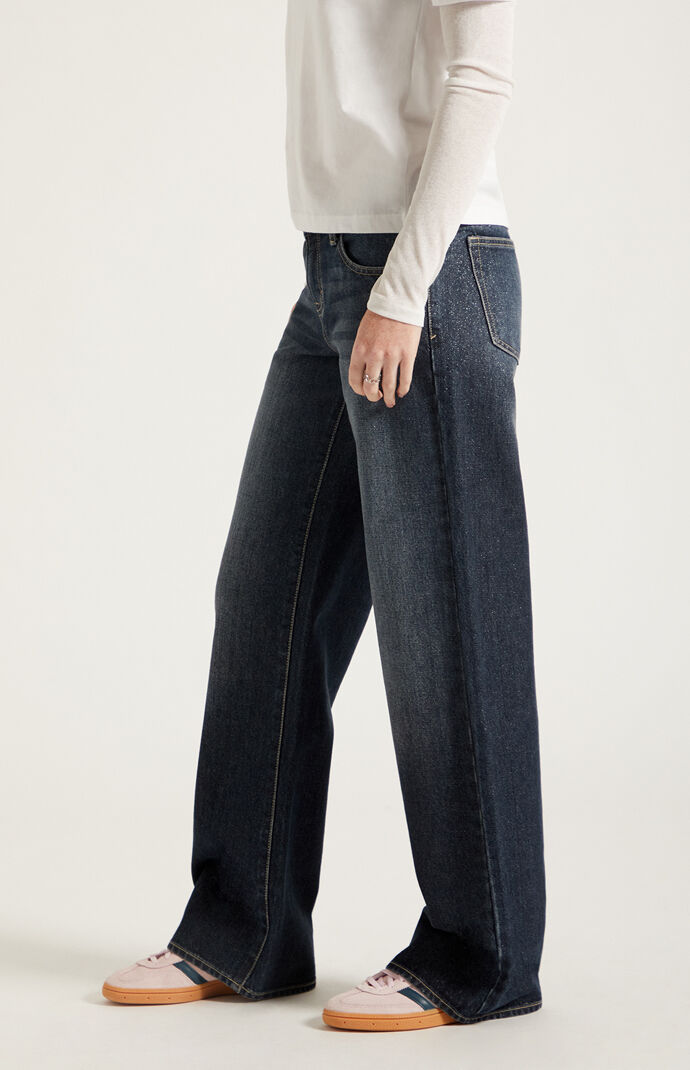 Pacsun Zoe Low Rise Girlfriend Jeans Sparkly Dark Blue