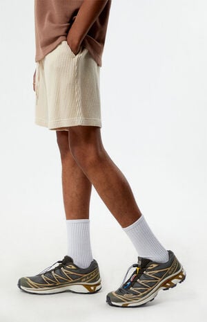 Cream Waffle Knit Volley Shorts image number 3