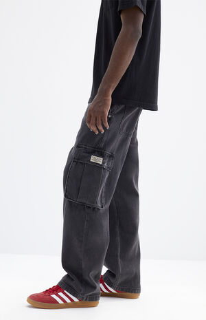 Black Wash Baggy Cargo Jeans image number 4