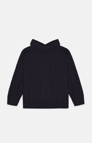 Essentials Jet Black Cable Knit Hoodie image number 1