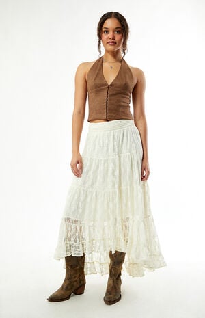 High-Low Lace Midi Skirt image number 6