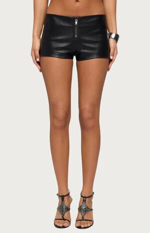 Diana Zip Up Faux Leather Micro Shorts image number 1