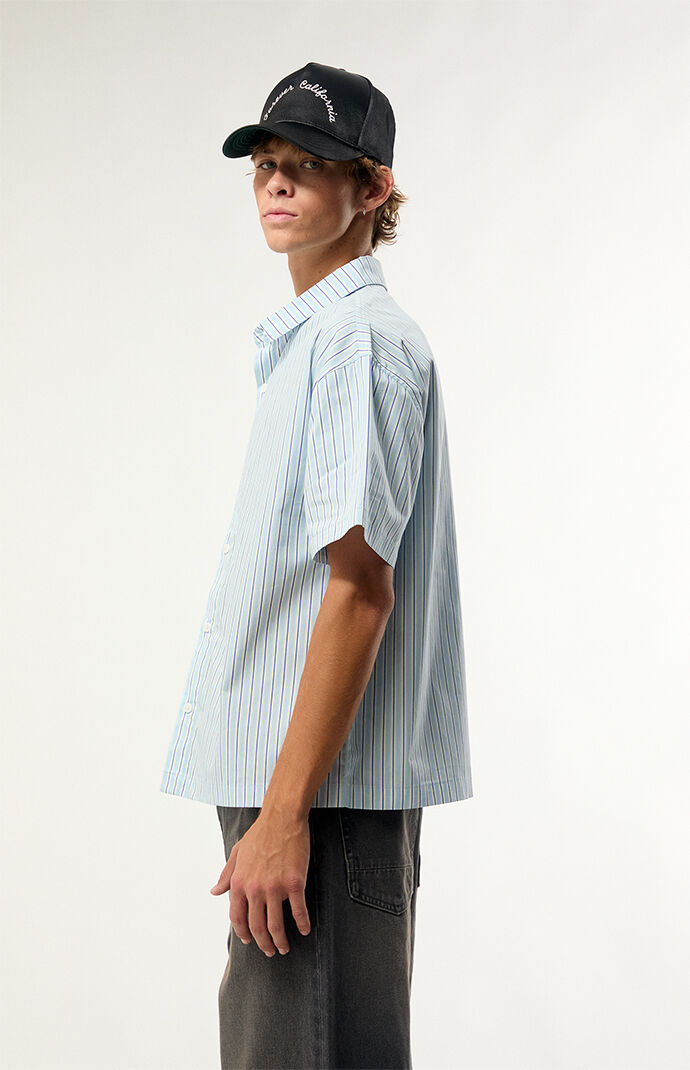 Pacsun Blue Striped Boxy Short Sleeve Button Down Shirt