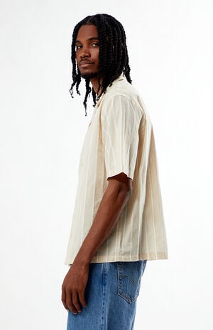 Tan Striped Oversized Camp Shirt image number 3