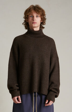 Brown Heavy Waffle Knit Turtleneck Sweater image number 2