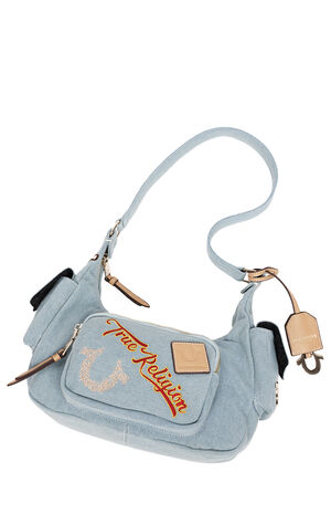 Multi Patch Denim Hobo Shoulder Bag image number 7