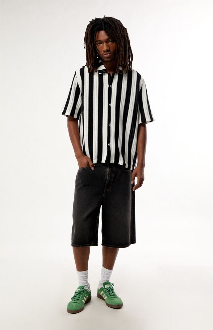 Pacsun Black & White Reece Striped Textured Camp Shirt
