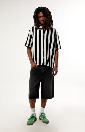 Black & White Reece Striped Textured Camp Shirt image number 5